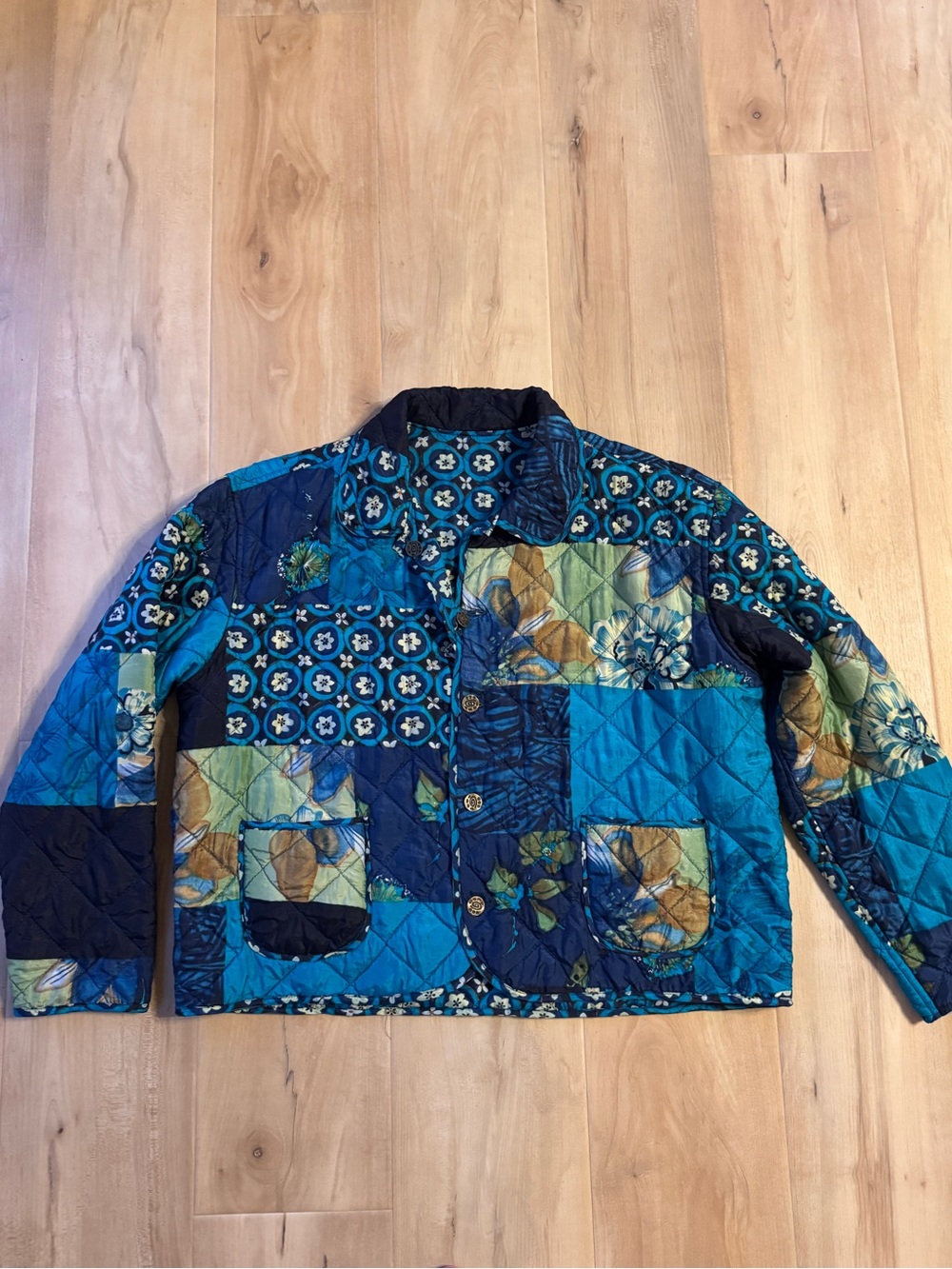 Vintage Silk John Paul Richard Quilted Patchwork Jacket Size Large